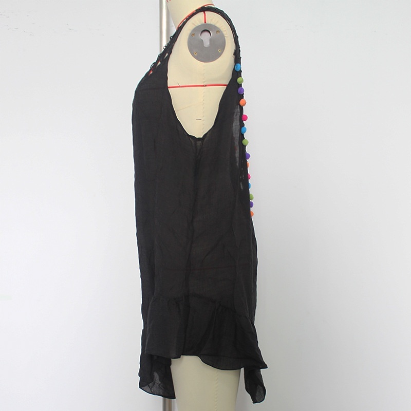 Womens Boho Beach Cover-Up Dress - Crochet V-Neck Sleeveless Mini Dress